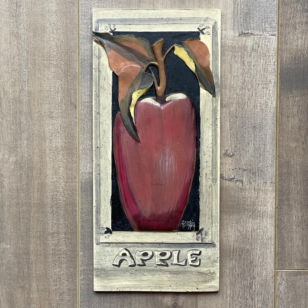 Vintage Frankie Buckley APPLE Ceramic‎ Painting Wall Plaque Original Signed 5x11